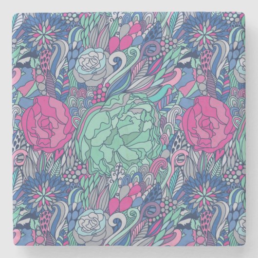 Colorful Floral Doodle Pattern Stenen Onderzetter (Voorkant)