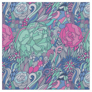 Colorful Floral Doodle Pattern Stof