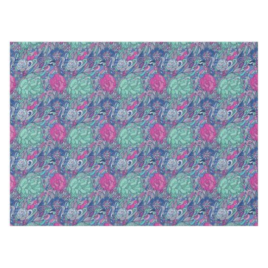 Colorful Floral Doodle Pattern Tafelkleed (Voorkant (Horizontaal))