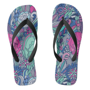 Colorful Floral Doodle Pattern Teenslippers