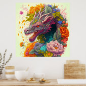 Colorful Floral Dragon Poster (Keuken)
