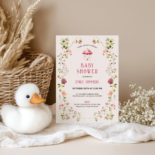 Colorful Floral Frame Baby Shower Invitation