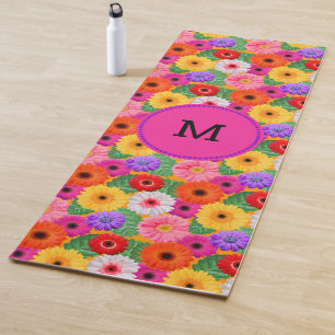 Colorful Floral Gerbera Daisies Boho Botanical Yogamat