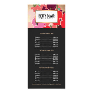 Colorful Floral Gold Elegant Beauty Price List Reclamekaart