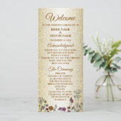 Colorful Floral Golden Glitter Wedding Programme (Staand voorkant)