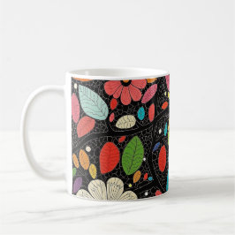 🌼 Colorful Floral Pattern on Black - Bold & Vibra Koffiemok