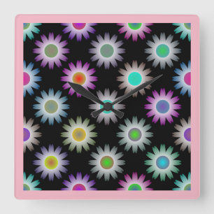 COLORFUL FLORAL PATTERN VIERKANTE KLOK
