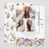Colorful Floral Photo Graduation Faire-part (Devant / Derrière)