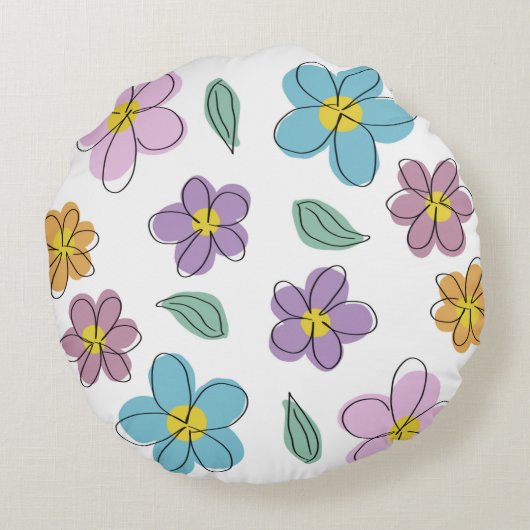 Colorful floral print rond kussen (Achterkant)