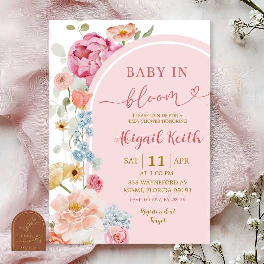 Colorful Floral Spring Baby in Bloom Invitation