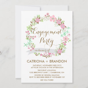 Colorful Floral Wreatservice Party Invitation Kaart