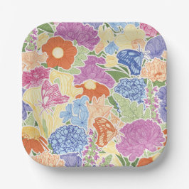 Colorful Flower Garden and Butterflies Papieren Bordje