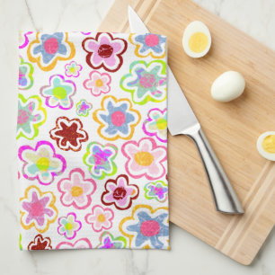 Colorful Flower Pattern Hand-Drawn Summer Floral Theedoek