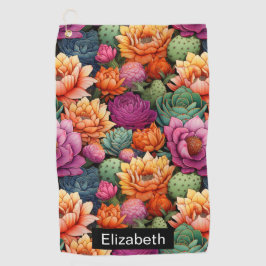 Colorful Flowering Cactus Personalized Golfhanddoek