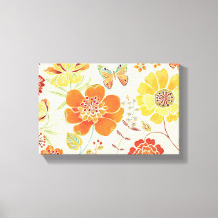 Colorful Flowers and Butterflies Canvas Afdruk