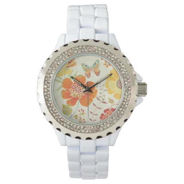 Colorful Flowers and Butterflies Horloge (Voorkant)