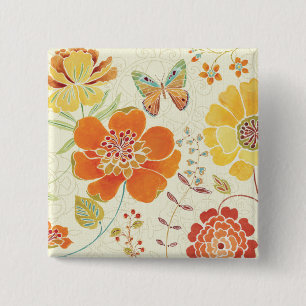 Colorful Flowers and Butterflies Vierkante Button 5,1 Cm