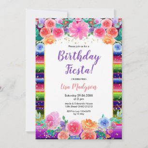 Colorful Flowers Birthday Fiesta Party Kaart