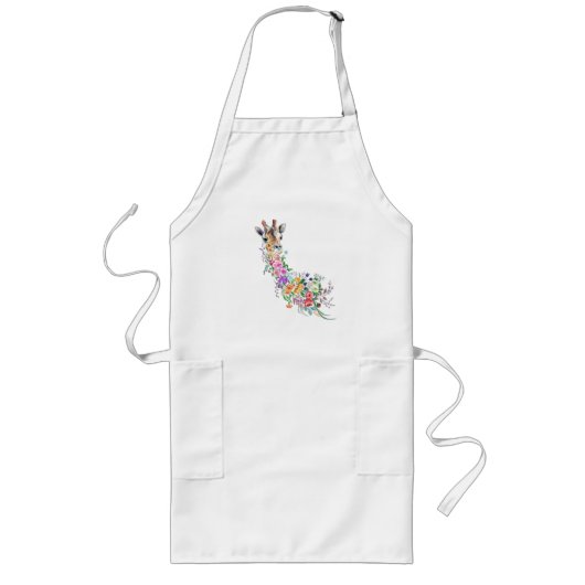 Colorful Flowers Bouquet Giraffe - Drawing Modern Lang Schort (Voorkant)