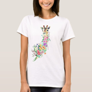 Colorful Flowers Bouquet Giraffe T-Shirt Gift