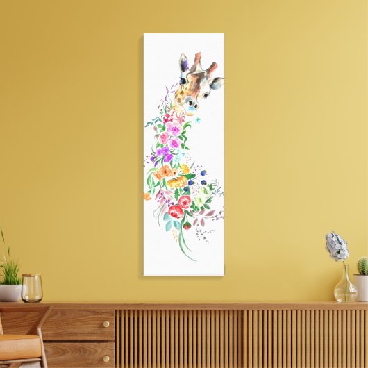 Colorful Flowers Bouquet Giraffe - Teken Floral Canvas Afdruk (Insitu (Woonkamer))