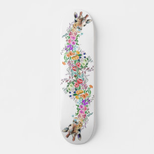 Colorful Flowers Bouquet Giraffe - Teken Floral Skateboard