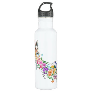 Colorful Flowers Bouquet Giraffe - Tekening Modern Waterfles