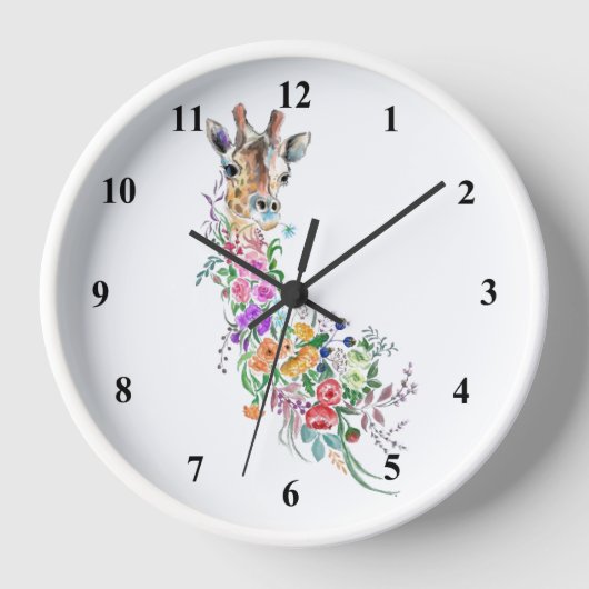 Colorful Flowers Bouquet Giraffe Wall Clock Spring (Voorkant)