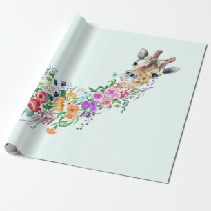 Colorful Flowers Bouquet Giraffe Wrapping Paper Cadeaupapier