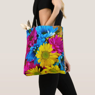 Colorful Flowers, Daisies - Blue Yellow Pink Draagtas