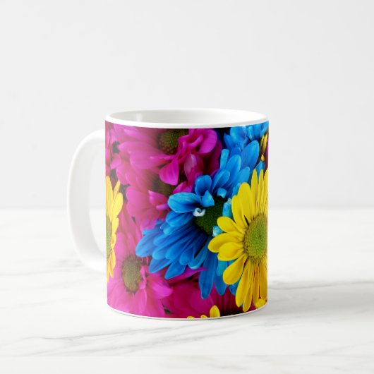Colorful Flowers, Daisies - Blue Yellow Pink Koffiemok (Voorkant links)