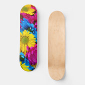 Colorful Flowers, Daisies - Blue Yellow Pink Skateboard (Voorkant)