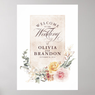 Colorful Flowers Elegant Wedding Welcome Sign Poster