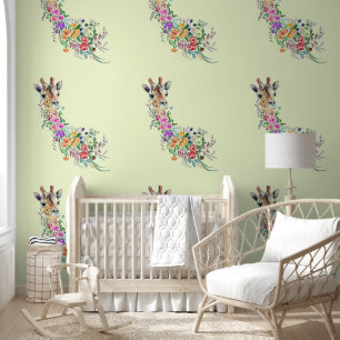 Colorful Flowers Giraffe Behang