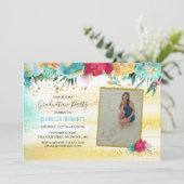 Colorful Flowers Gold Sparkle Glitter Afstuderen Kaart (Staand voorkant)