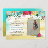 Colorful Flowers Gold Sparkle Glitter Afstuderen Kaart (Voorkant / Achterkant)