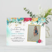 Colorful Flowers Gold Sparkle Glitter Afstuderen Kaart (Staand voorkant)