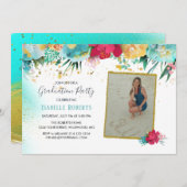 Colorful Flowers Gold Sparkle Glitter Afstuderen Kaart (Voorkant / Achterkant)