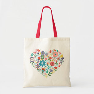 Colorful Flowers Heart Tote Bag