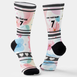 Colorful  Flowers - Name Number Socks Sokken