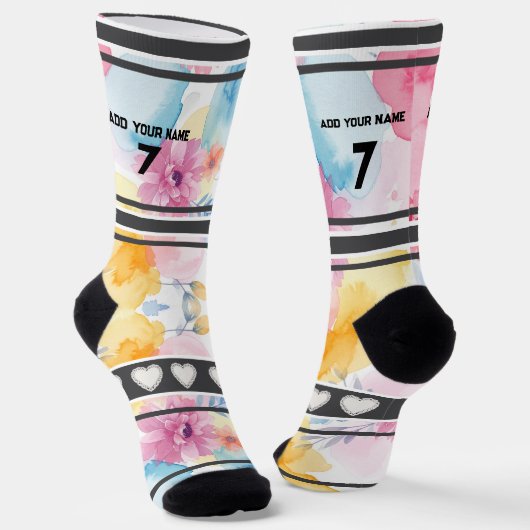 Colorful  Flowers - Name Number Socks Sokken (Gebogen)