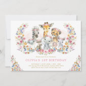 Colorful Flowers Oerwoud Safari Animals Birthday Kaart (Voorkant)