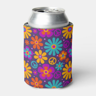 Colorful Flowers Peace Love Groovy Retro Hippie Blikjeskoeler
