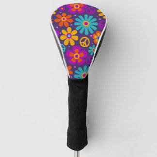 Colorful Flowers Peace Love Groovy Retro Hippie Golfheadcover