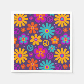 Colorful Flowers Peace Love Groovy Retro Hippie Servet