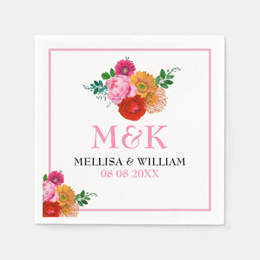 Colorful Flowers Trendy Waterverven Weddenschap De Servet (Voorkant)