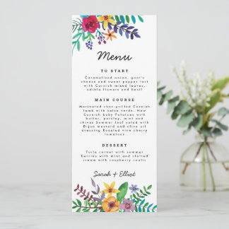 Colorful Flowers Weddenschap Flat Menu