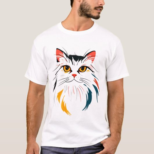 Colorful Flowing-Fur Cat T-shirt (Voorkant)