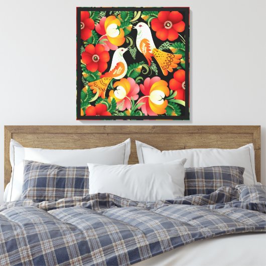 Colorful Folk Art Canvas Afdruk (Insitu (Slaapkamer))