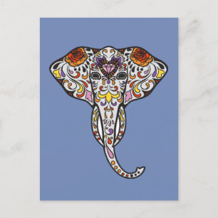 Colorful Folk Art Sugar Skull Magical Elephant Briefkaart
